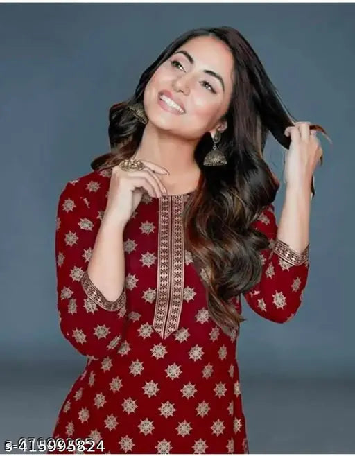 Rayon three-quarter sleeve HEENA MAURN printed combo dress, vibrant Indian fashion for women's M, L, XL, XXL sizes