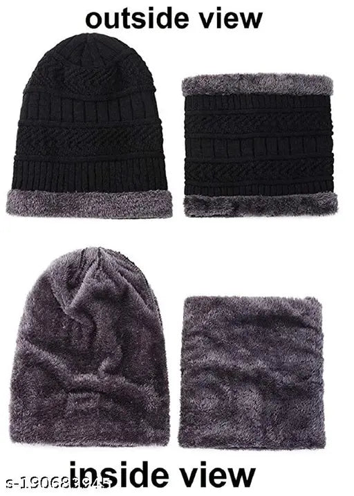 Trendy Arcylic Unisex Winter Cap & Scarf Set - Criss-cross knit, warm & cozy