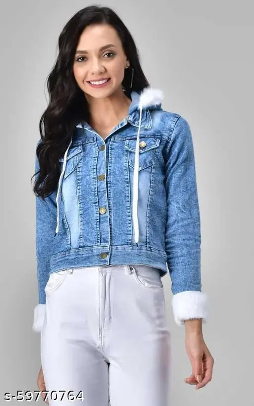 Denim solid girls women jacket hoodie, long sleeve, XS-XL sizes