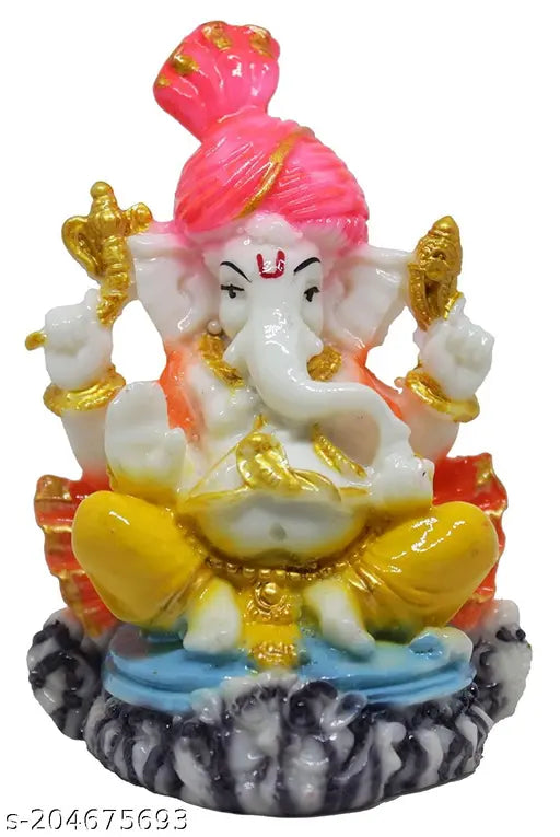 Marble-finished Pagdi Ganesha idol, handcrafted poly resin statue, Indian decor showpiece (85x65x12 cm)