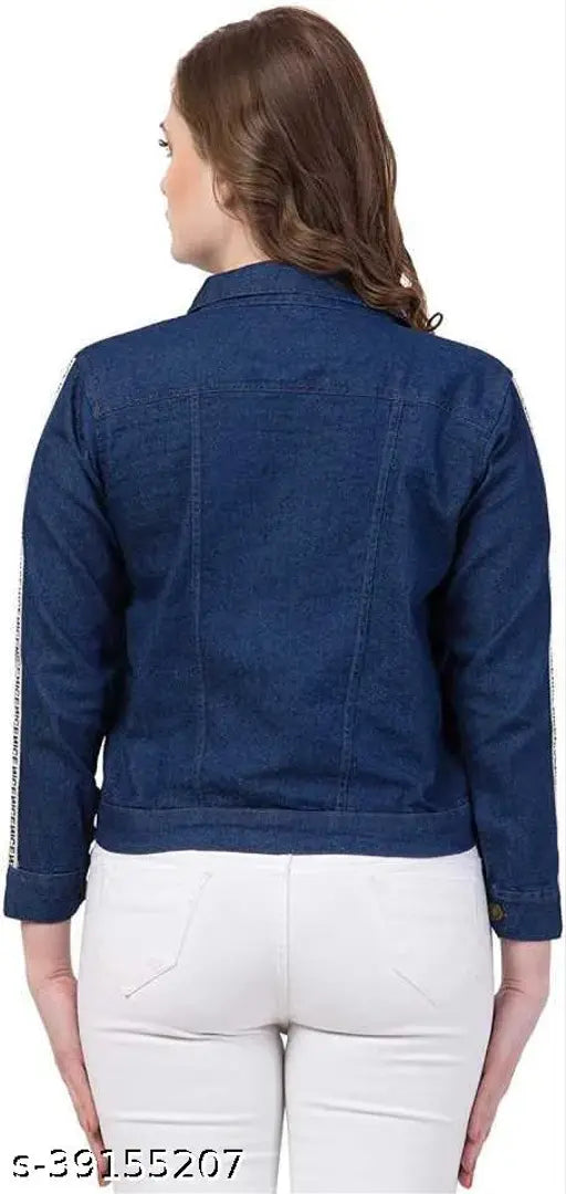 Denim women's jacket XXL, sophisticated look, full sleeves, cotton fabric, solid pattern & closure button front. Exclusive Indian-made denim jacket for diverse wardrobe looks