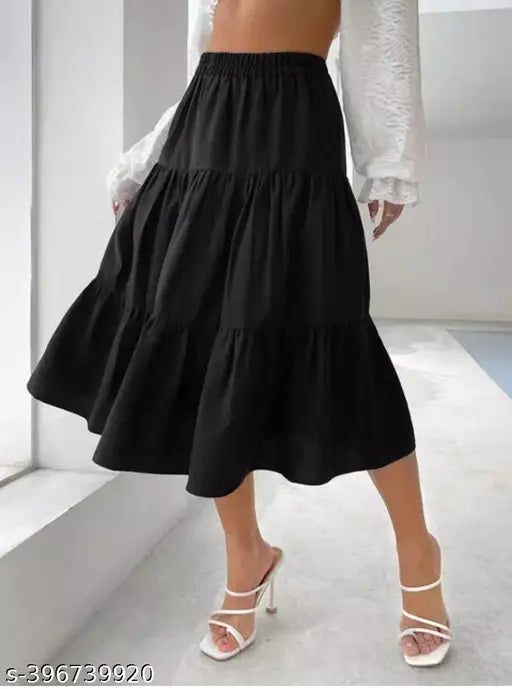 Black ruffled midi skirt