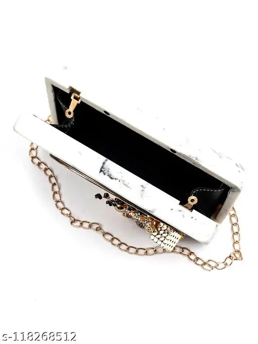 Bridal resin clutch purse, gold chain accent, elegant wedding accessory