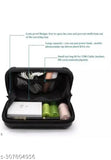 Black leather travel makeup case, with multiple pockets and compartments