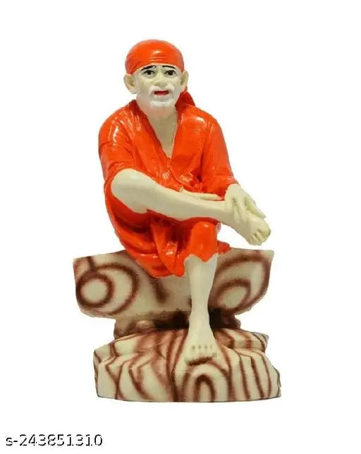 Sai Baba orange poly resin idol, 11cm height, home or office temple decor