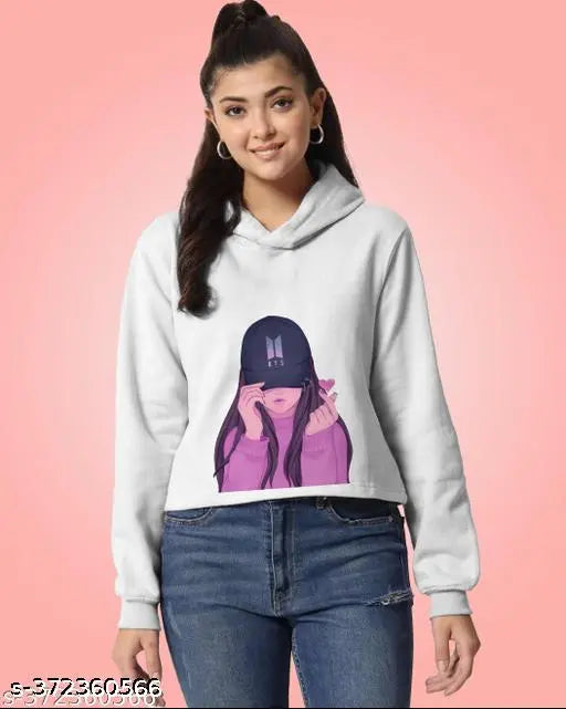 Softest cotton blend crop top hoodie with printed design, suitable for Western fashion, available in various sizes from 4-16 years