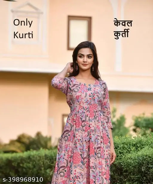 MultiColor printed rayon kurti for women, polyester, three-quarter sleeves, Indian ethnic wear