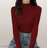 Black Lycra full-length slave top with ribbed net pattern, ideal for casual parties and women's wear. High stretch and long sleeve design. Available in sizes S, M, L, XL. Made in India