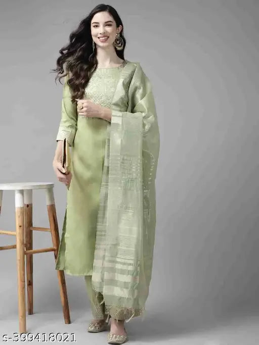 Bunaai women's printed cotton kurta and palazzo set with dupatta - Indian rayon three-quarter sleeve outfit