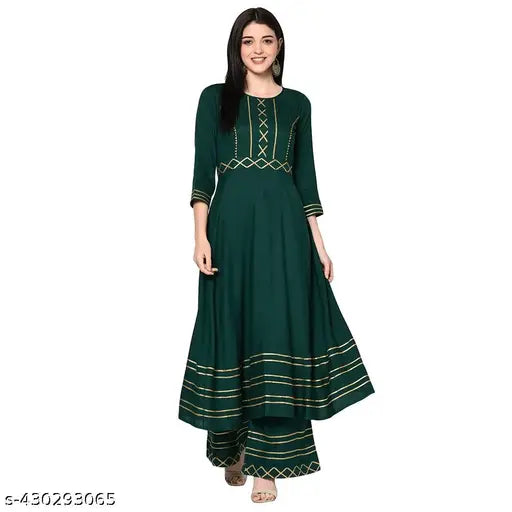 Rayon Anarkali Kurta, three-quarter sleeves with Zari woven pattern, women's solid Indian Kurti in various sizes