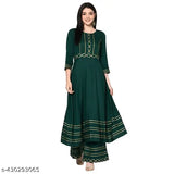 Rayon Anarkali Kurta, three-quarter sleeves with Zari woven pattern, women's solid Indian Kurti in various sizes