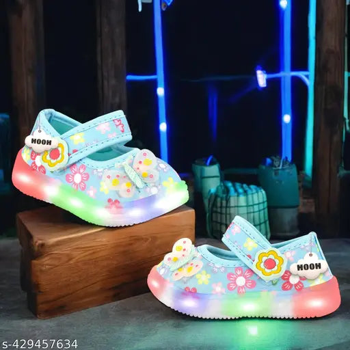Sky Blue Faux Leather Kids Shoes Collection: Durable, comfortable LED lighting sandals and sneakers for ages 1-7 years, breathable and waterproof