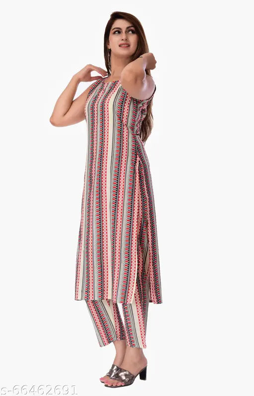 Maquien Women's Rayon Printed Kurta Pant Set