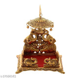 Oxide metal Krishna Sihasan elephant design showpiece, intricate carvings, Indian handicraft for pooja room or home temple decor