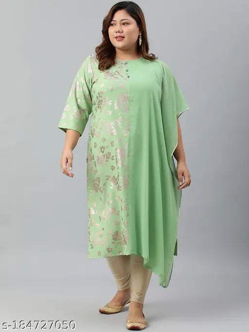 Large size womens foil print straight kurta