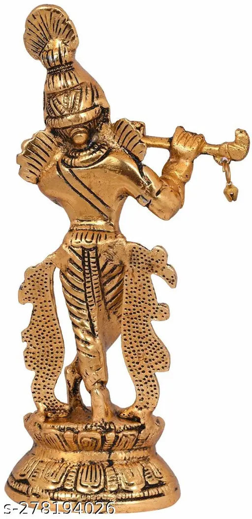 Krishna playing flute metal idol, Luck, Love, Happiness and Prosperity for home, temple, office & gifting. Size L-B-H-10x6x23 cm