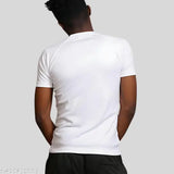 White cotton blend Moments Mens round neck half sleeve T-shirt - free size, casual wear. Printed net pattern on front. Soft, breathable fabric for comfort and style. Perfect for any occasion