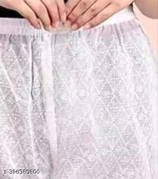 Chikankari cotton plazzo trouser, comfortable and skin-friendly, multiple sizes available (S-34), India origin