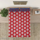 Red white flowers cotton flat sheets, ethnic motifs for summer, adult use, 2 pillow covers included (Double Queen)