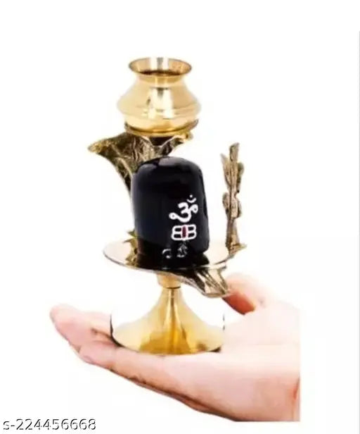 Artificial brass Lord Shiva lingam trident Shivling puja item 9cm