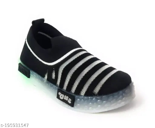 Black, grey, black knit sneakers kids size 14 first walking shoes with light up feature