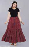 Maroon printed rayon long skirt, beautiful and comfortable women's fashion with multiple sizes available including M, L, XL, XXL & Free Size. Made in India