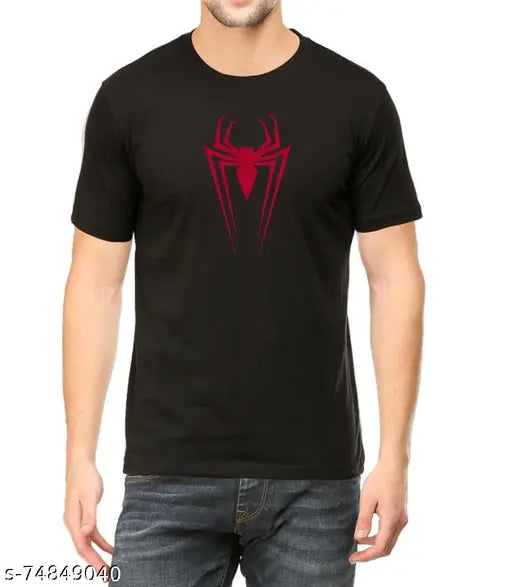 Black bio-washed cotton brief Chickade Spiderman printed t-shirt with short sleeves, regular fit, round neck, 100% combed yarn for breathability and resistance
