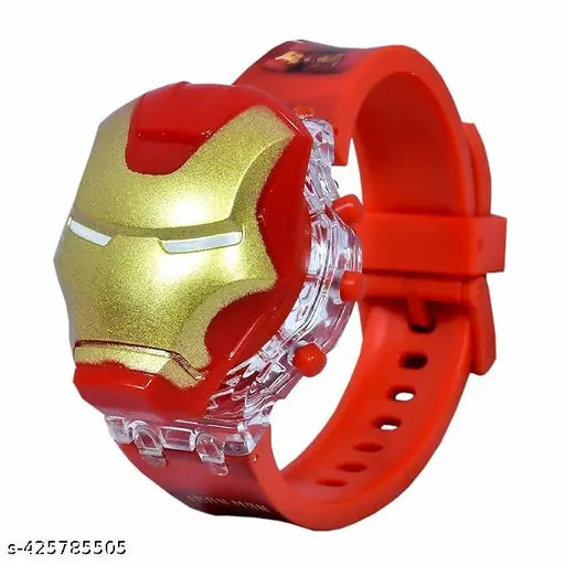 Red digital watch with Spider-Man design, glow in dark backlight feature