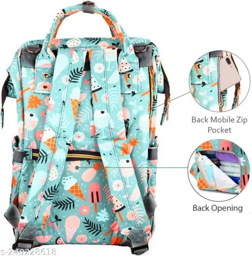 Light blue unicorn diaper bag, waterproof polyester net maternity backpack with 3-layer protection, featuring 13 pockets and insulated milk bottle holders. Adjustable cushioned straps for comfortable 3-way carrying, hand wipe clean
