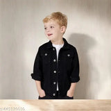Black denim jacket with button front