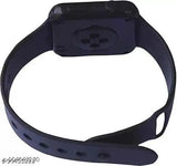 Black sports smartwatch with digital display, adjustable strap, and LED light for fitness tracking