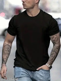 Classic black cotton blend men's t-shirt, solid style for street wear under budget