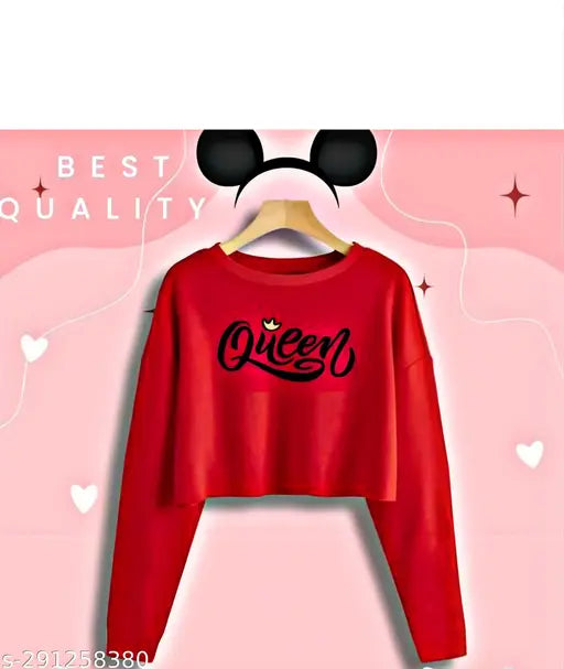 Stylish cotton-blend printed net round neck full sleeve top for women & girls, long sleeves, size S (34in bust, 18in length)