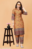 Stylish Mulmul & Cotton Linen Women's Kurta Set with Gold Print, Indian designer wear