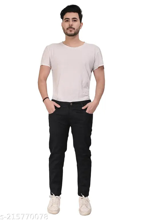 Black denim men's jeans by Jack Rider, solid pattern. Fits waist sizes 28, 30, and 32 inches