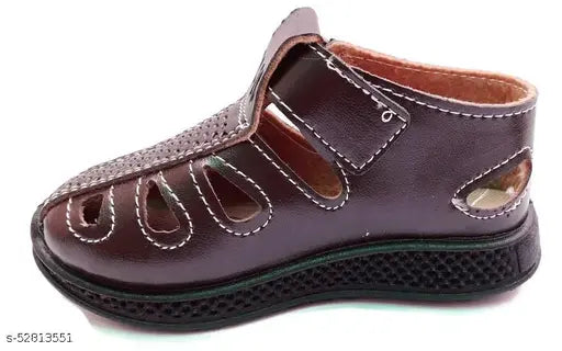 Brown leather children's sandals with two straps