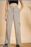 Grey high-waisted women's jeans, slim fit