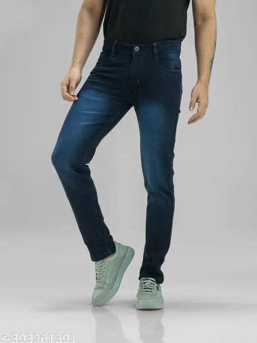 Dark blue denim slim fit men's jeans by FANG JEANS, ideal for casual wear (Size 30-37)
