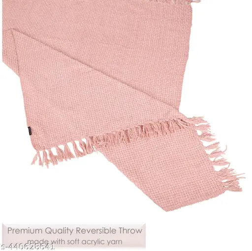 Reversible pink acrylic throw with geometric pattern, soft and durable for all-season comfort