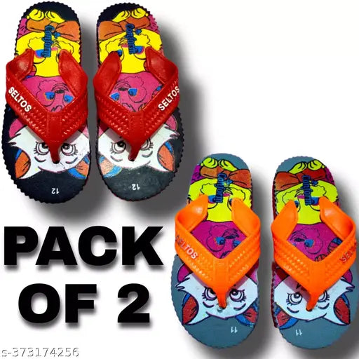 Multicolor rubber slippers pack of 2 with cartoon character print, offering comfort and style for all ages