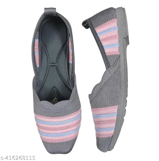 Grey canvas knitted athleisure ballerinas for women's daily use, slip-on design in size IND-7 from India