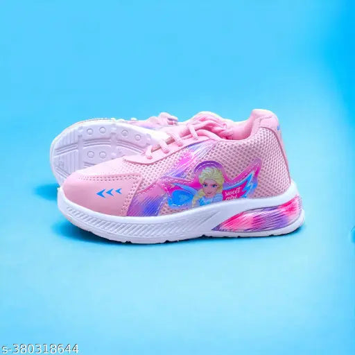 Pink mesh Kids' Frozen Rouba shoes with EVA sole, lace-up fastening, and green comfort detail - size 7x11 for ages 2.5-3 years