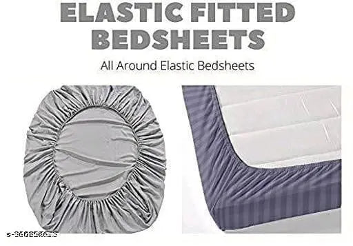 Cotton blend, superfine geometric radhey fitted bedsheet with 2 pillow covers, ideal for adults in mild winter, made in India
