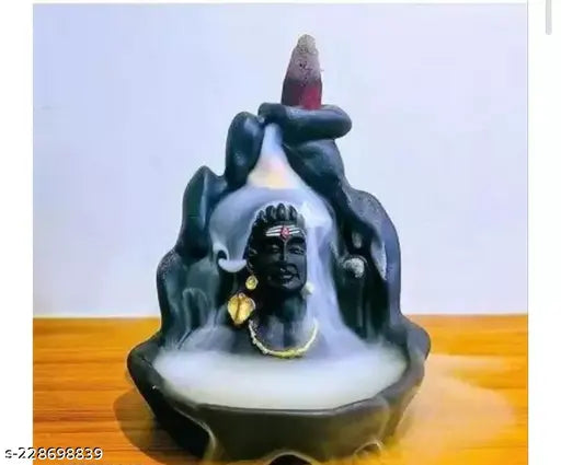 Black polyresin Adi Shankara incense fountain, includes 21 cones - decorative showpiece for spiritual home decor