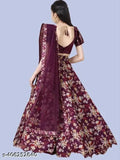 Embroidered art silk lehenga choli set with organza dupatta for girls aged 9-14, semi-stitched Indian ethnic wear