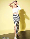 Black stripe skirt with long hem