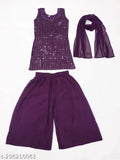 Embellished Georgette Girls Kurta Pyjama & Dupatta Set, festive party wear for 2-13 years