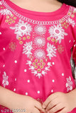 Printed rayon A-line kurti skirt set for kids with dupatta, India origin