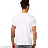White cotton-silk printed t-shirt for men, featuring Jaat Raj Sher design, short sleeves, shrinkage & color fastness guaranteed, India origin