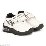 Cute white sneakers with sport branding, featuring black velcro straps